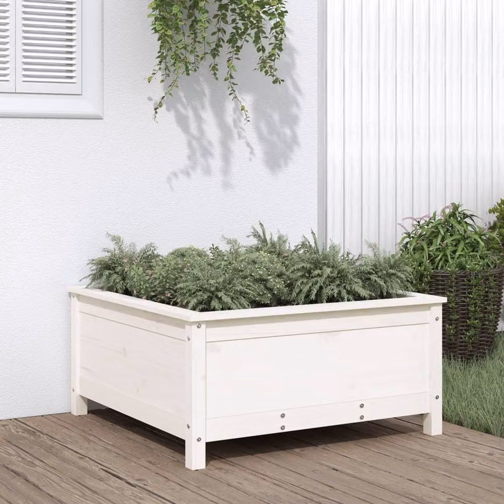 Berkfield Home Beautiful Garden Planter Tub in White Solid Wood, W: 82.5 cm, D: 82.5 cm, H: 39 cm – 2