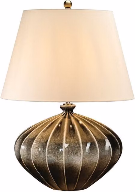 Loops Ceramic Table Lamp with Brown and Black Speckled Glaze and Beige Fabric Shade, E27 LED Compatible