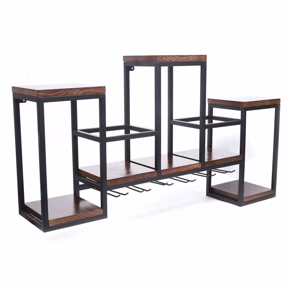 FORGEVIO Wall Mounted Industrial Metal Bar Wine Rack in Brown – 3