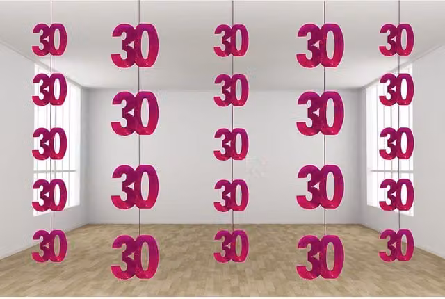 Shatchi 30th Birthday Pink Foil Hanging String Pennant Letters