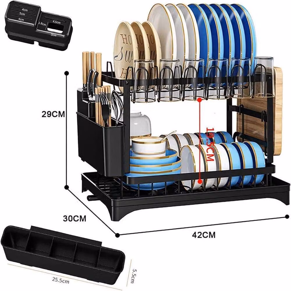 Kelvenix 2 Tier Black Dish Drainer Rack with Drip Tray – 2