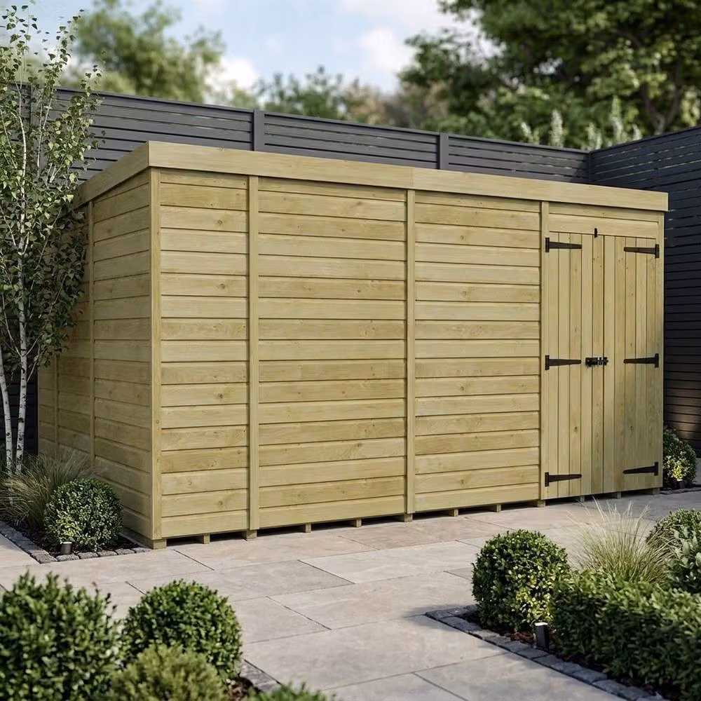Buttercup Farm Brown Timber Pent Garden Shed with Double Doors – 2
