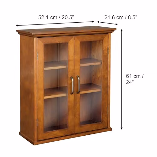 Teamson Home Avery Two-Door Wall Mounted Bathroom Cabinet in Oiled Oak with Glass Doors, W/D/H: 60.96 x 21.59 x 52.06 cm – 3