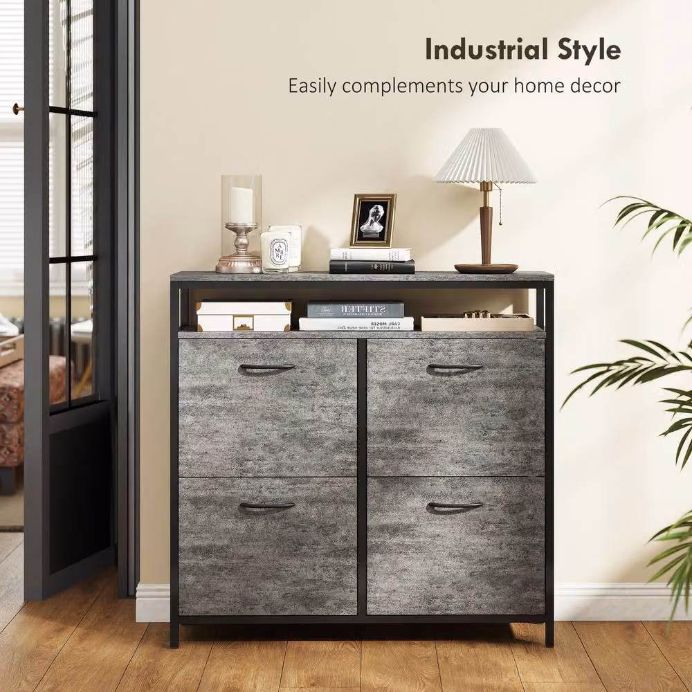 STILVORA Grey and Black Shoe Cabinet with 4 Tilting Compartments and Open Shelf – 5