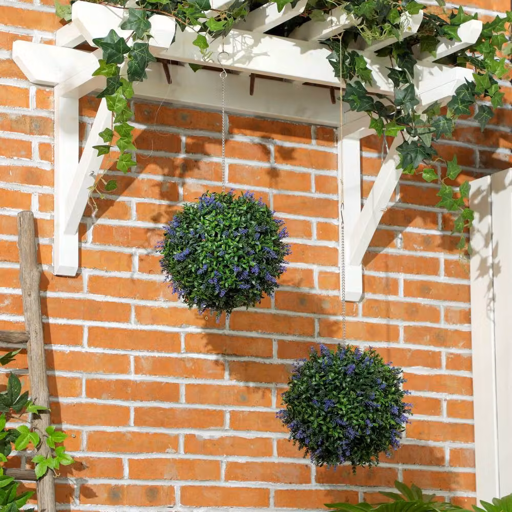 STILVORA Set of 2 Purple Artificial Lavender Topiary Balls, Diameter: 27 cm – 3