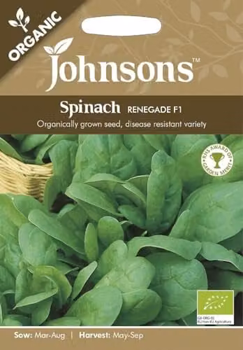 Johnsons Organic Renegade F1 Spinach Vegetable Seeds, Green