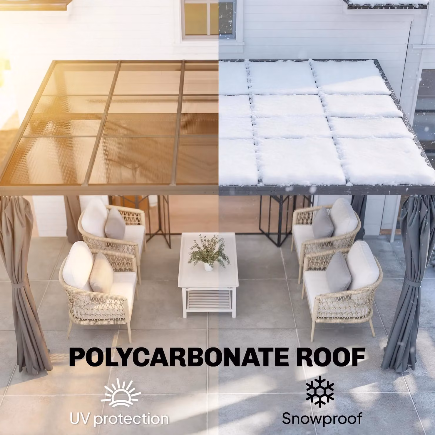 Outsunny Modern Lean-to Pergola Gazebo with Polycarbonate Roof in Grey, W: 400 cm, D: 300 cm, H: 245 cm – 4