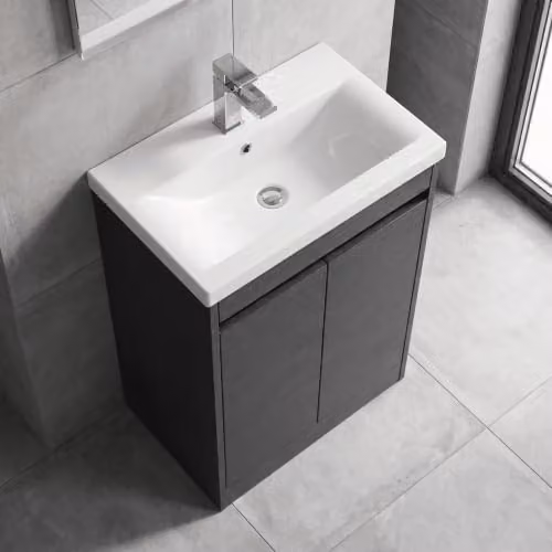 Balterley Modern 2 Door Freestanding Bathroom Vanity Unit with Basin in Matt Grey, W/D/H: 62 x 39.5 x 83.5 cm – 5