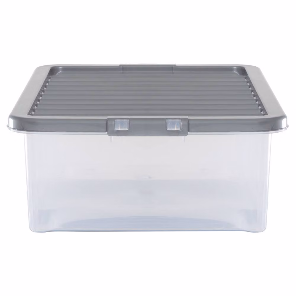Wham Crystal 32L Stackable Plastic Storage Boxes with Silver Lids, Pack of 5, Transparent – 2