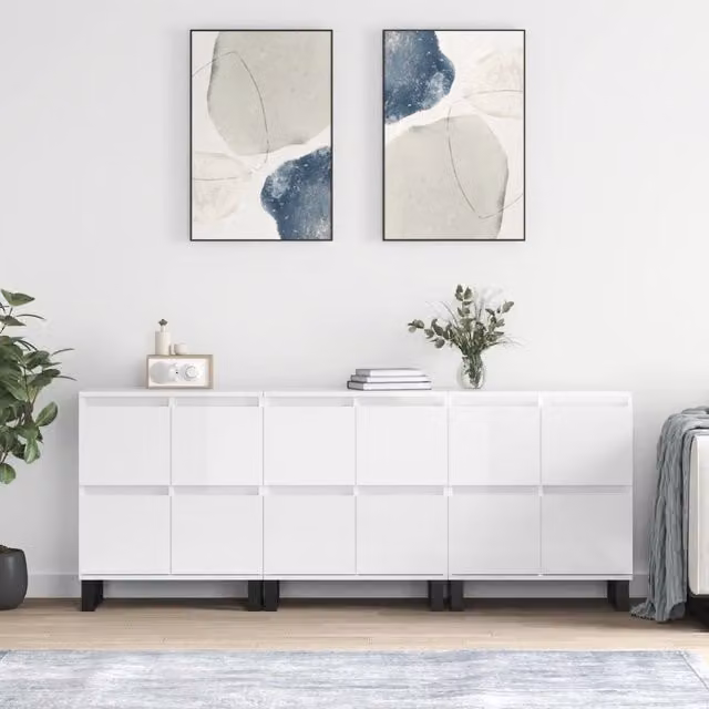 Berkfield Home 3 Piece High Gloss White Engineered Wood Sideboard Set
