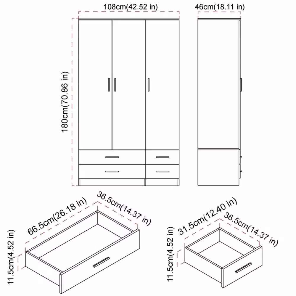 FORGEVIO Modern 3 Door 4 Drawer Wardrobe in Grey and Light Oak – 2