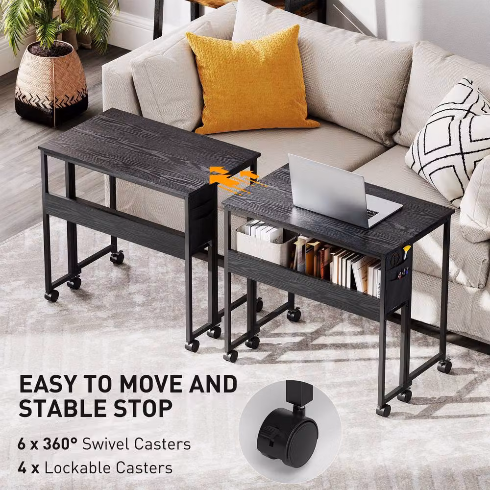 STILVORA Black Foldable Drop Leaf Desk with Castors – 8