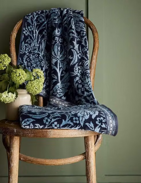 Morris & Co Blue Floral Cotton-Rich Elmcote Towel