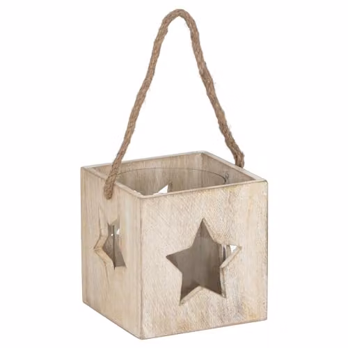Hill Interiors Washed Wood Large Star Tealight Candle Holder in Petrol and White, W: 13 cm, D: 12.5 cm, H: 0.56 cm