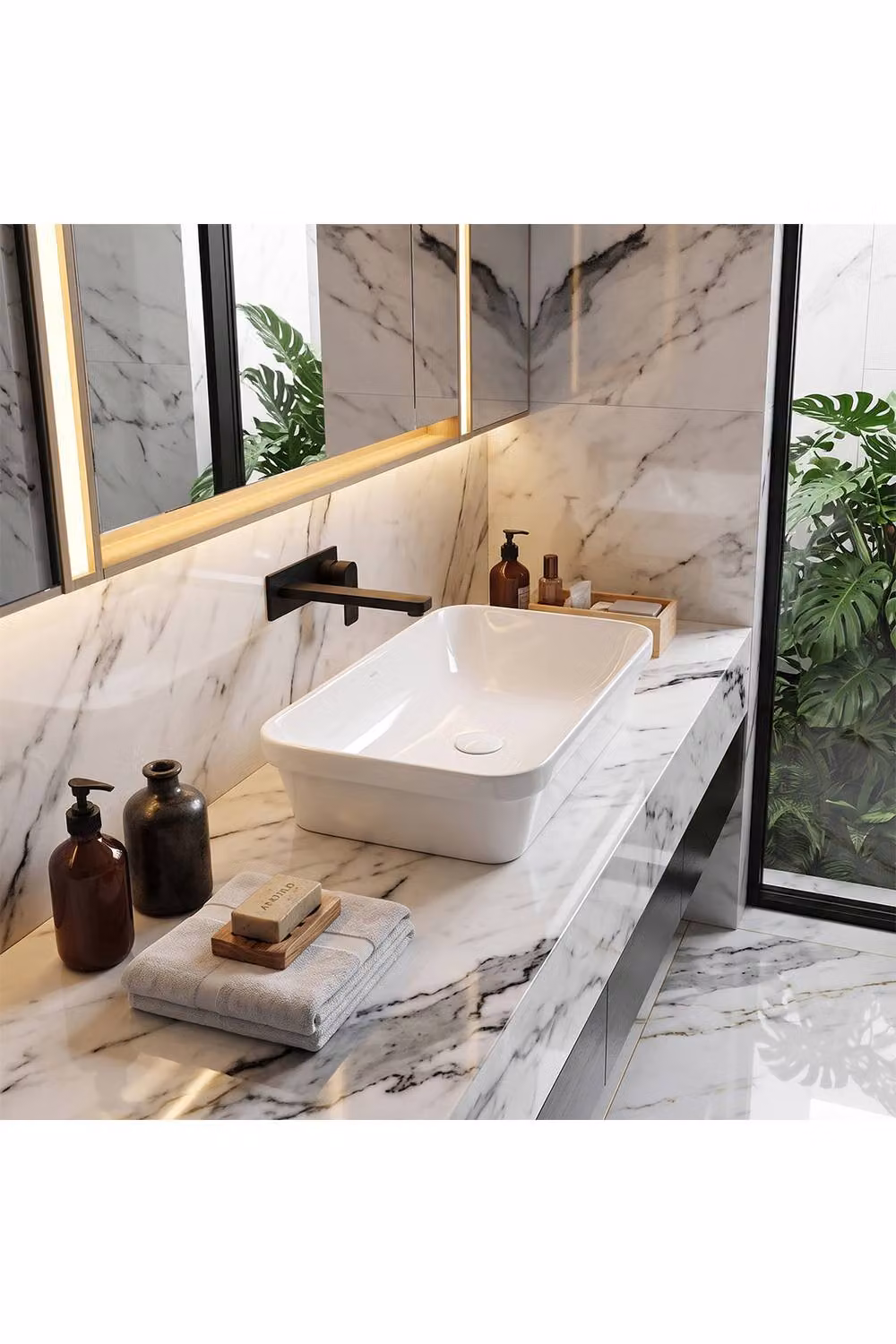 Living and Home White Ceramic Rectangular Countertop Vessel Sink with Waste Kit – 2
