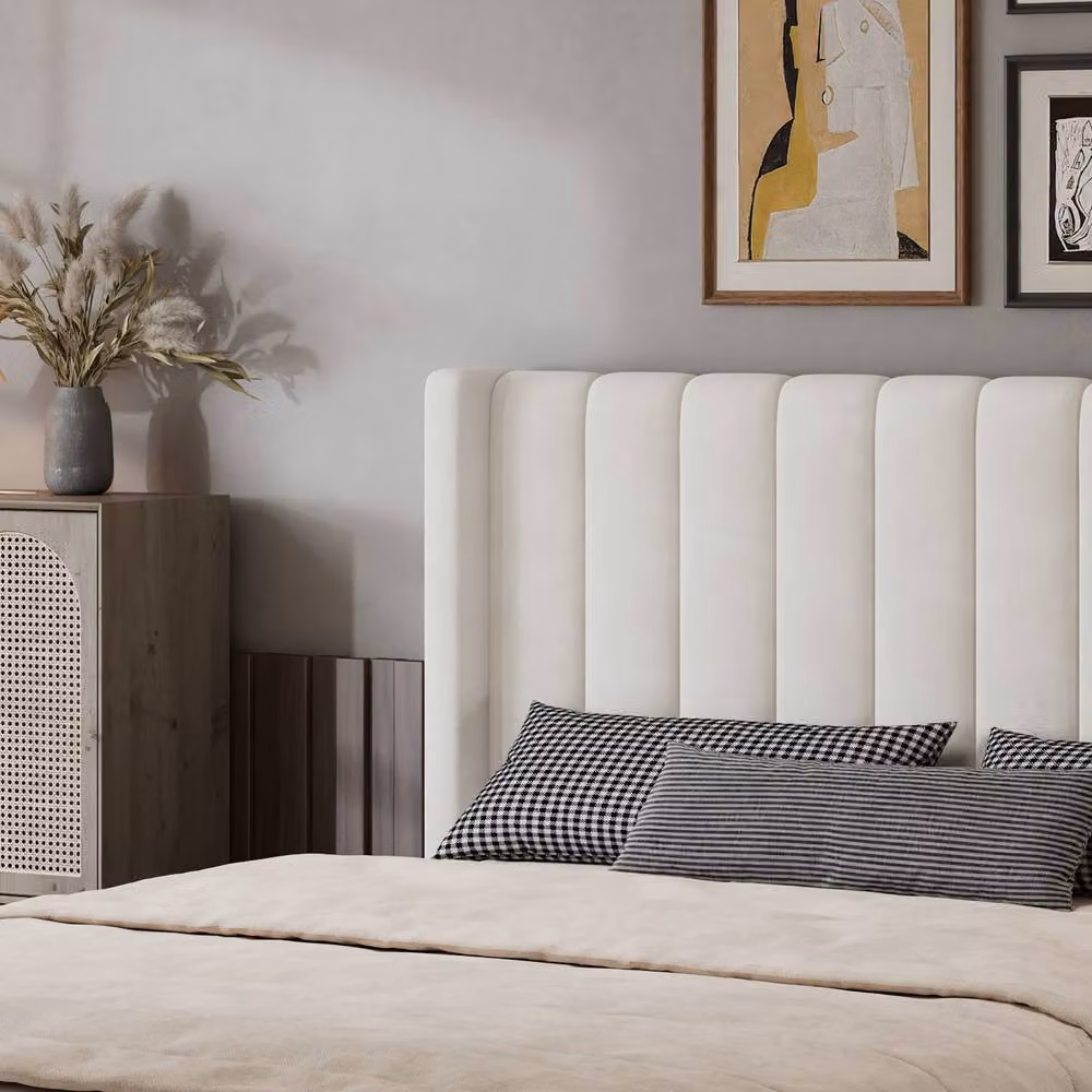 BTM Modern Upholstered Velvet Storage Bed Frame with 4 Drawers in Beige, W/D/H: 140 x 200 x 118.5 cm – 3