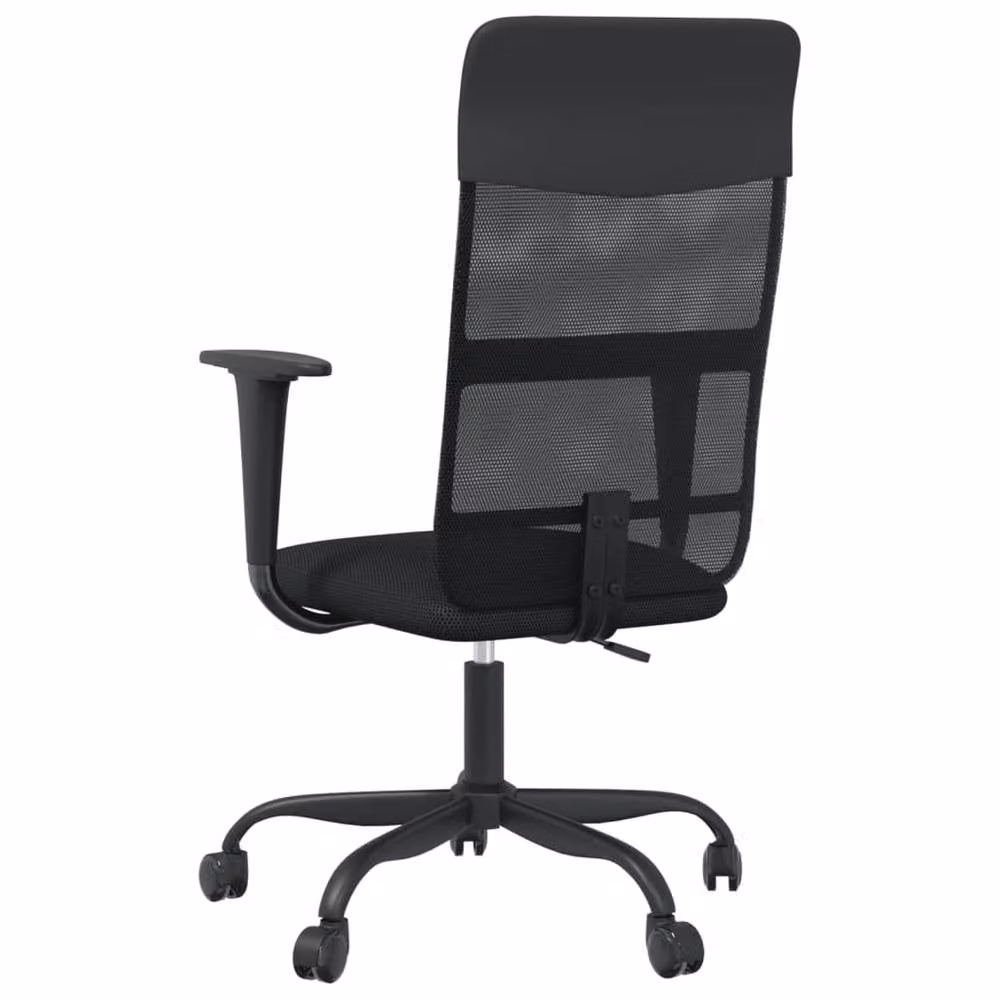 Berkfield Black Mesh Fabric and Faux Leather Height Adjustable Home Office Task Chair with Headrest and Armrests – 3