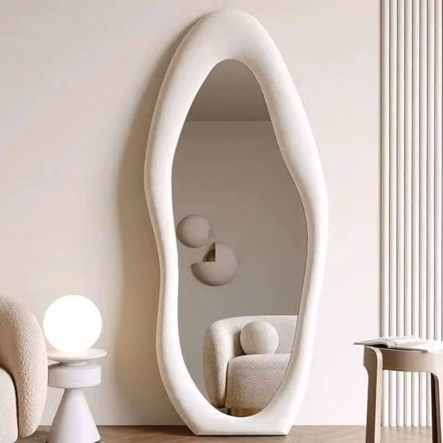 PAWNORA Modern Wavy Full-length Leaning Mirror in White
