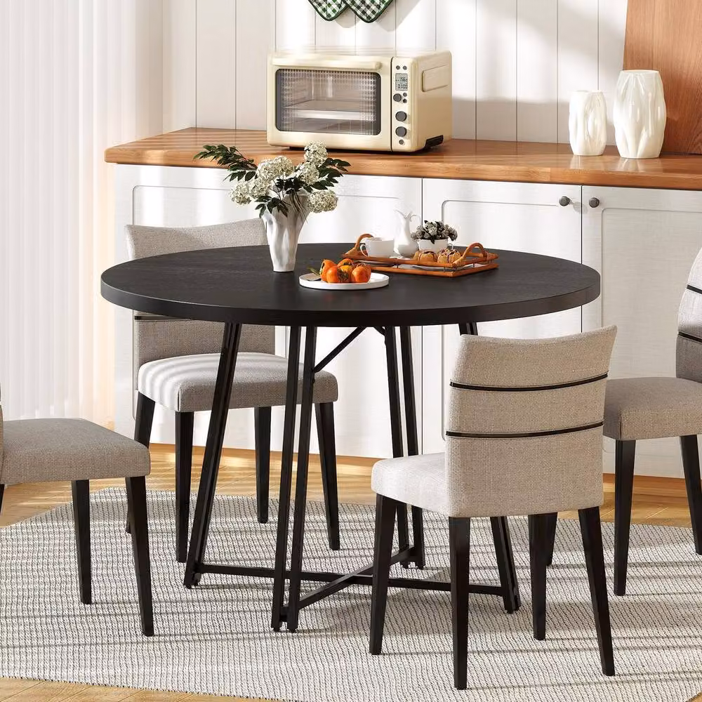 Costway Modern Round Dining Table in Black, Diameter: 118 cm – 5
