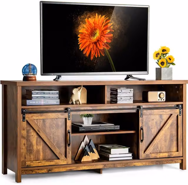 Costway Rustic Brown Wood TV Stand for Living Rooms