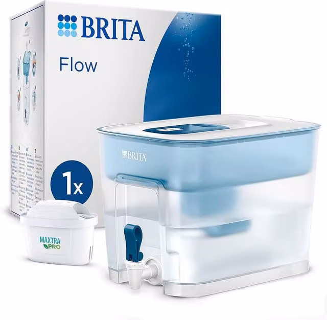 Brita Flow XXL Water Filter with Tap in Blue (8.2 l) including 1 x Maxtra Pro All-in-1 Cartridge