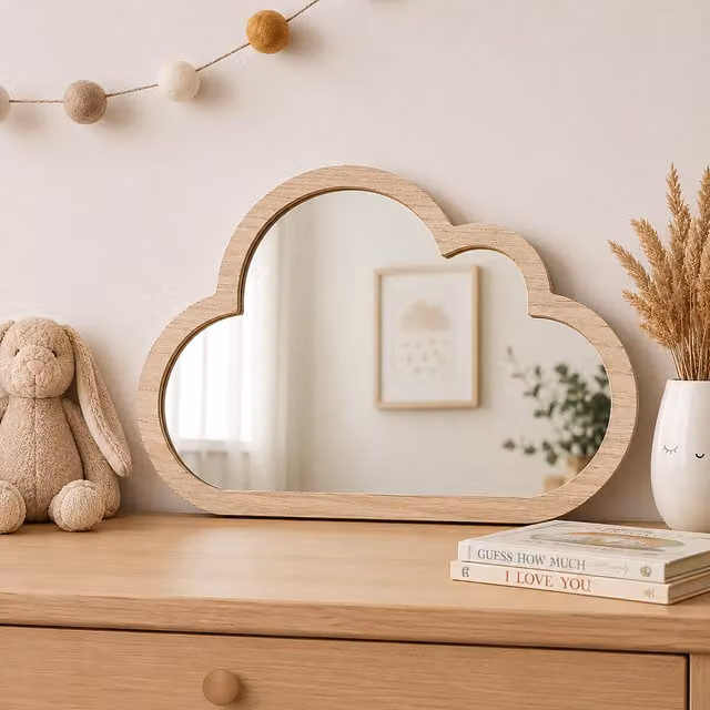 Marco Paul Brown Wooden Cloud Shape Wall Mirror for Babies