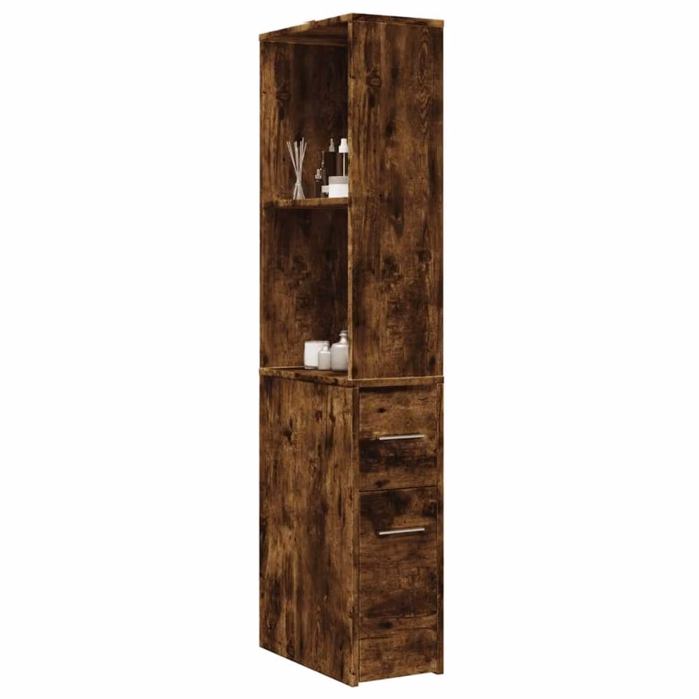 Berkfield Home Narrow Bathroom Cupboard with Wheels in Smoked Oak Brown – 2