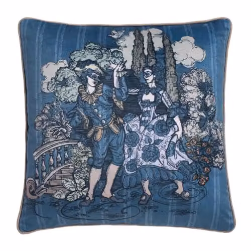 House of Llewelyn-Bowen Tuscan Toile Blue Velvet Square Filled Cushion, W/D/H: 43 x 43 x 43 cm – 4