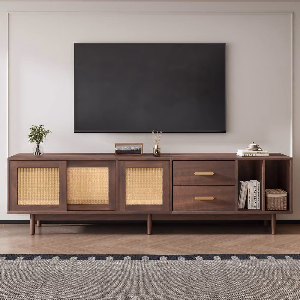 Rolipo Rustic Brown Rattan and Wood TV Stand, Width: 190 cm – 2