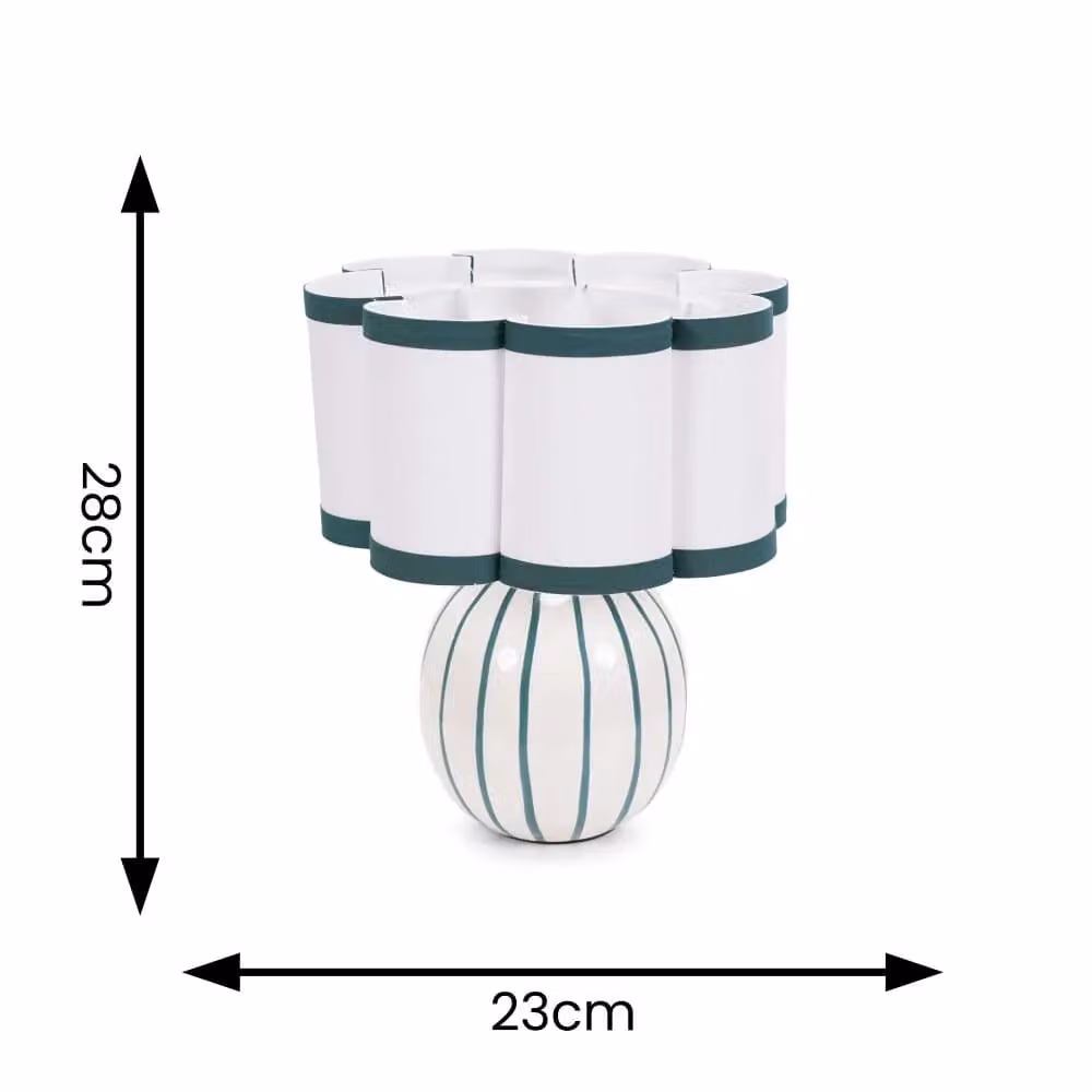 ValueLights Rohan Teal Stripe Ceramic Sphere Table Lamp with LED Bulb in Green and Blue – 3
