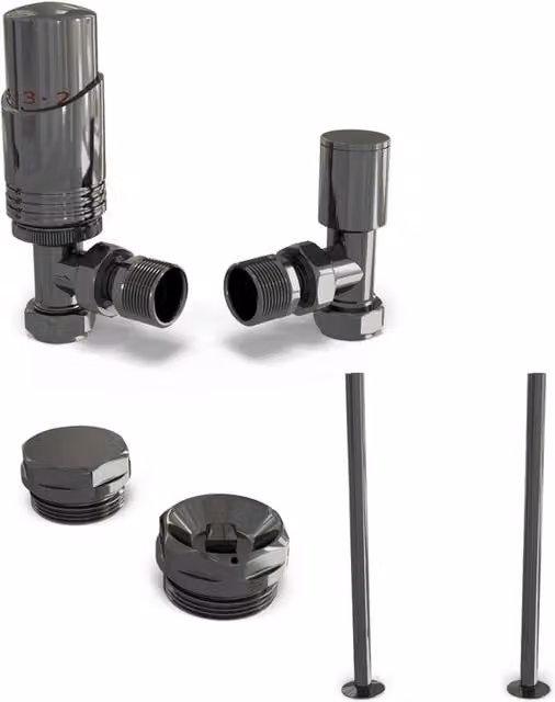 Talus Bold Angle Thermostatic Radiator Valve Installation Kit with Thermostat Head in Black Nickel