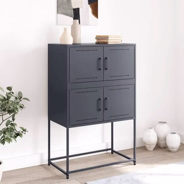 Berkfield Home Anthracite Steel Sideboard in Dark Grey, W: 68.5 cm, D: 38.5 cm, H: 107 cm – 1