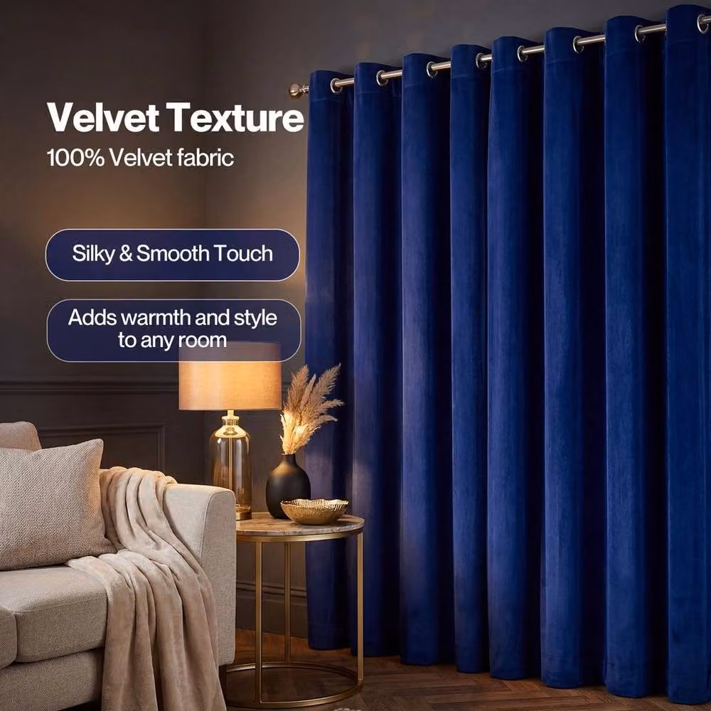KORVIXA Blue Velvet Thermal Blackout Curtains with Eyelets, W: 167.6 cm, H: 228.6 cm – 5