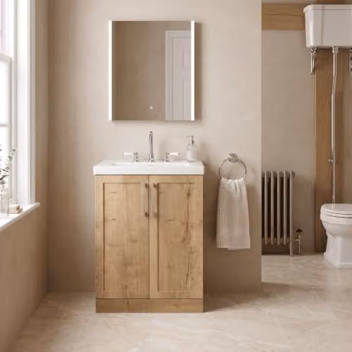 Balterley Stonnall Traditional Floor Standing 2 Door Vanity Unit with 3 Tap Hole Fireclay Basin, Autumn Oak – 2