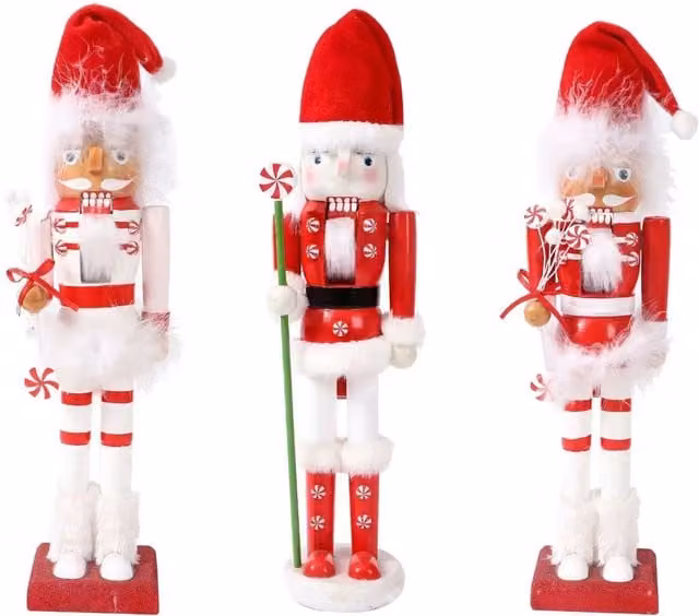 Shatchi Red Wooden Santa Nutcracker Soldier Christmas Ornament Set of 3, Height: 38 cm – 1