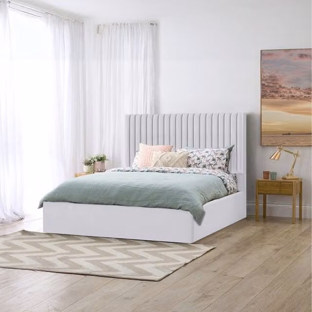 Desire Deco Indigo Upholstered Storage Bed in Silver, W/D/H: 180 x 200 cm