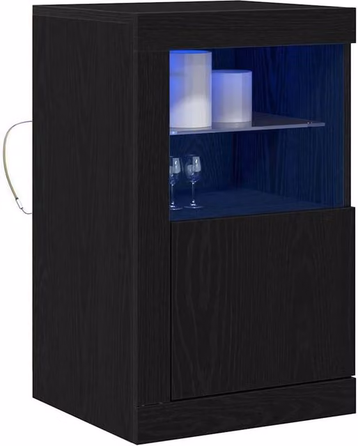 Berkfield Home Side Cabinets with LED Lights, 2 Pack, Black Oak, W: 41 cm, D: 37 cm, H: 67 cm