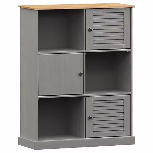 vidaXL VIGO Bookcase in Grey Solid Wood Pine and Metal, W/D/H: 90 x 35 x 114.5 cm – 1