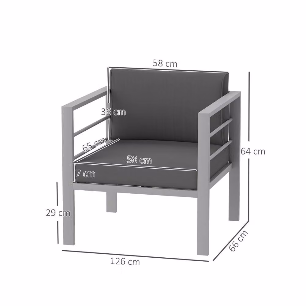 Wyld Haus Movitte Single Outdoor Garden Sofa in Charcoal Grey with UV-Resistant Polyester Cushions and Powder-Coated Aluminium Frame – 3