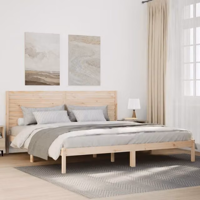 Berkfield Home Extra Long Solid Wood Bed Frame in Brown, W/D/H: 200 x 220 cm