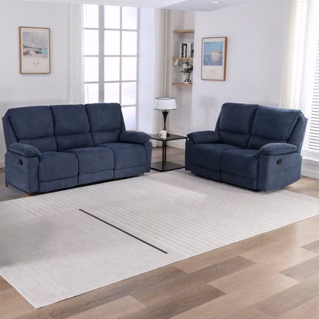 More4Homes Sydney 2 and 3 Seater Fabric Latch Recliner Sofa Set in Blue