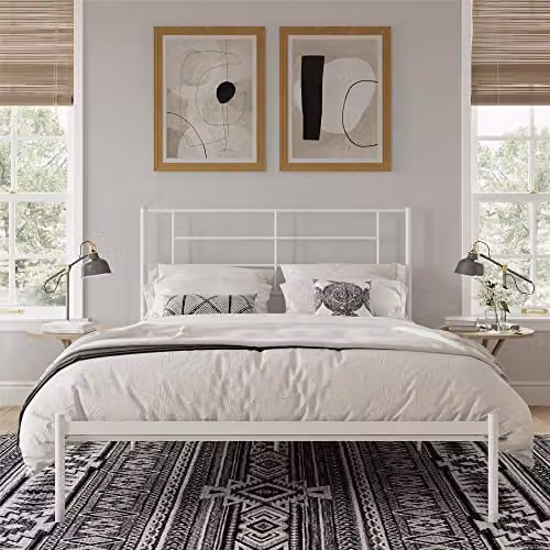 DHP Jensen Modern Metal Bed in White, King Size 180 x 200 cm
