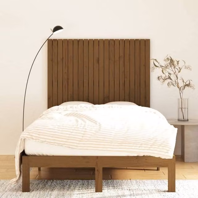 Berkfield Home Wall Mounted Solid Pine Headboard in Brown, W: 127.5 cm, D: 3 cm, H: 110 cm
