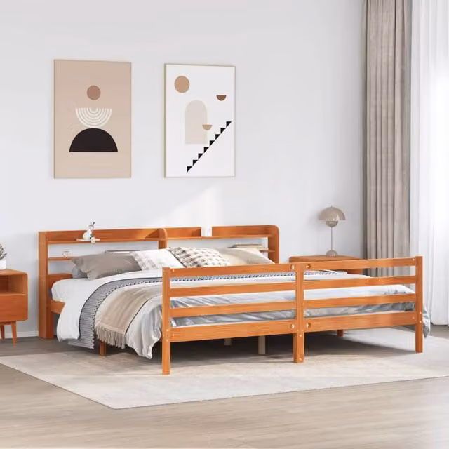 Berkfield Home Rustic Solid Wood Pine Bed Frame in Wax Brown, 200 x 200 cm – 1