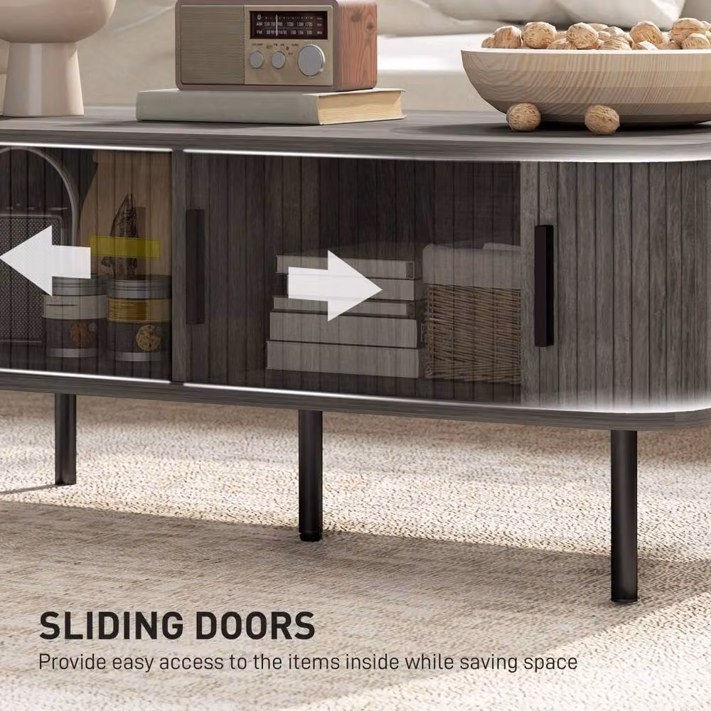 Wyld Haus Yocoma Grey Wood Effect Rectangular Coffee Table with Tambour Sliding Doors – 5