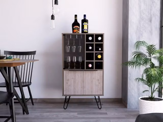 Core Nevada 2 Door Wine Cabinet in Smoked Oak and Grey Oak Effect with Glass Doors