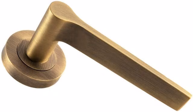 Loops Pair of Straight Rounded Handle on Round Rose Concealed Fix in Antique Brass – 1