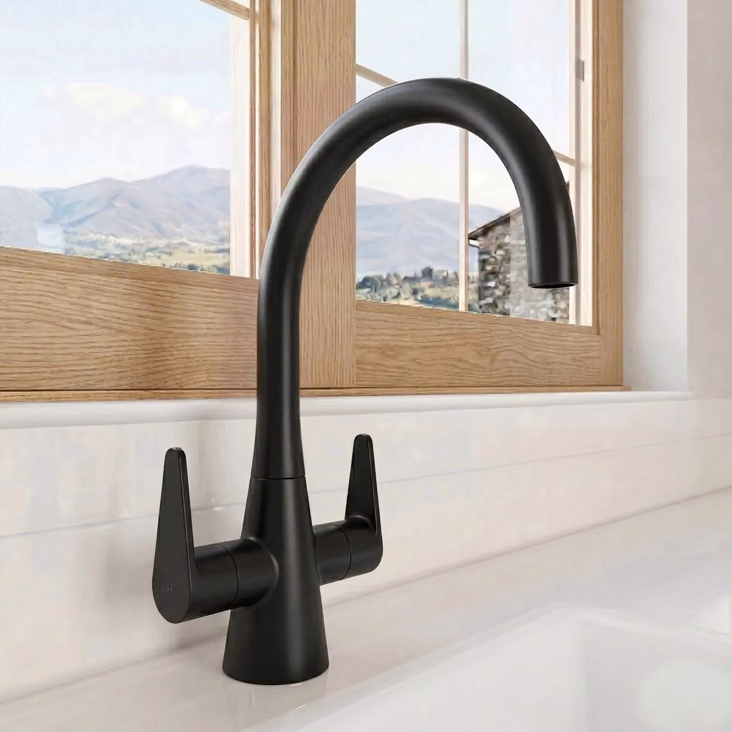 Balterley Situla Kitchen Mono Mixer Tap with Dual Lever and Swivel Spout, Matt Black – 4