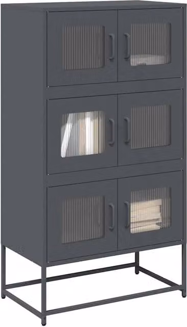 Berkfield Home Anthracite Highboard in Matt Dark Grey Steel with Glass Doors, W/D/H: 68 x 39 x 123 cm