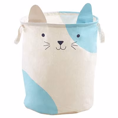 Orsina Cat Face Fabric Laundry Bag with Drawstring Closure and Handles, White or Blue, W/D/H: 38 x 38 x 38 cm